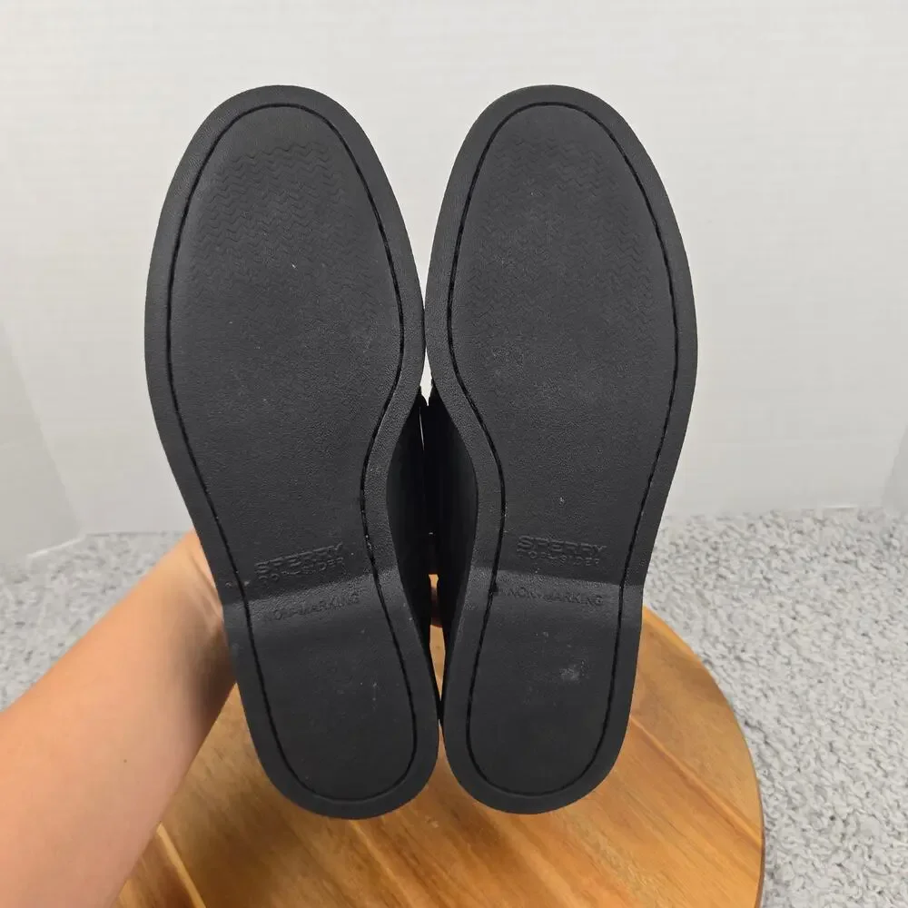 Sperry Top Sider Men 9.5 Authentic Original Triple Black Leather Daily Boat Shoe